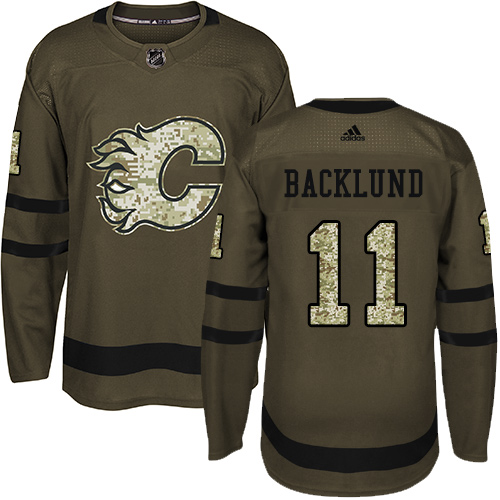 Adidas Flames #11 Mikael Backlund Green Salute to Service Stitched NHL Jersey - Click Image to Close